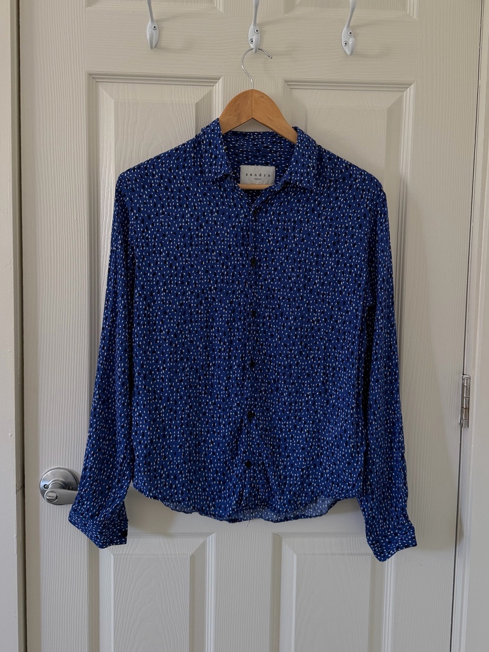 Sandro Navy Blue Printed Button-Down Shirt